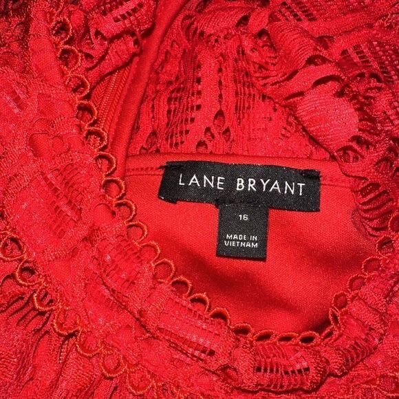 Lane Bryant Plus Size 16 MIDI FIT&FLARE MOCK NECK  RED EMBROIDERY LACE  Dress - Picture 4 of 5